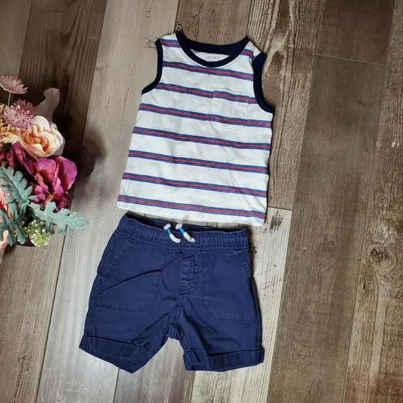 Carter's Other - Baby Toddler Boy Size 12m Blue Red and White Summer Outfit EUC